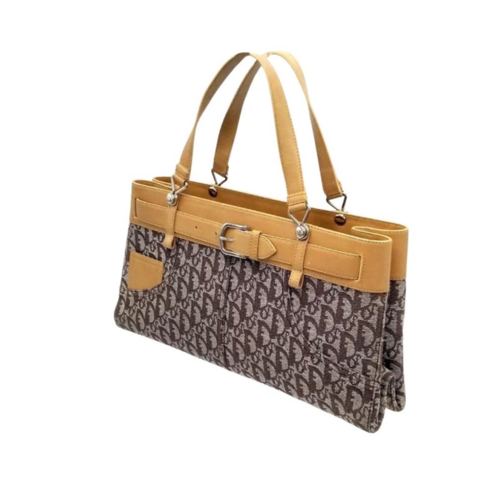 Dior Vintage Trotter Monogram Buckle Detail Tote